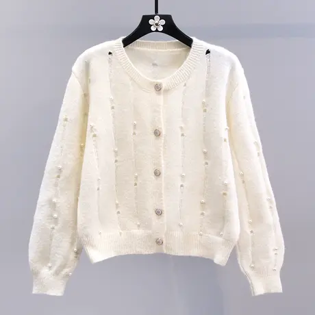小香风温柔软糯钉珠毛衣外套女秋冬2023新款宽松高级感针织开衫图片