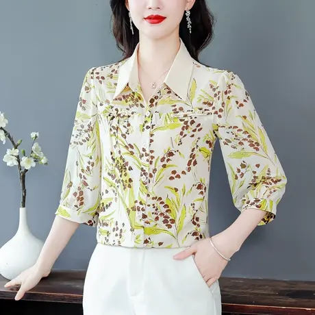 雪纺衬衫女夏款短袖别致漂亮小衫2023小清新女装夏季中袖碎花上衣商品大图