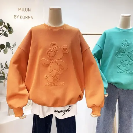 2021春季新款韩国东大门ins小熊卫衣慵懒风休闲百搭宽松卫衣大码商品大图