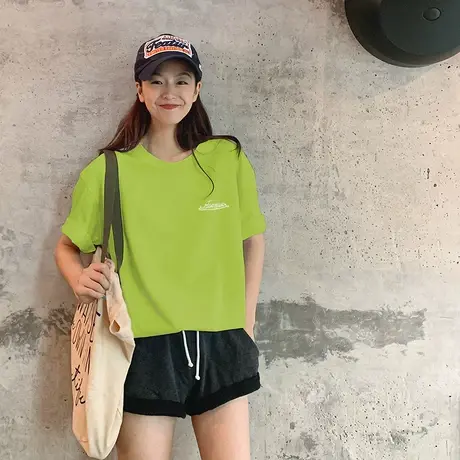 2023年新款春夏季别致上衣服小众设计感情侣女装正肩短袖t恤潮ins商品大图