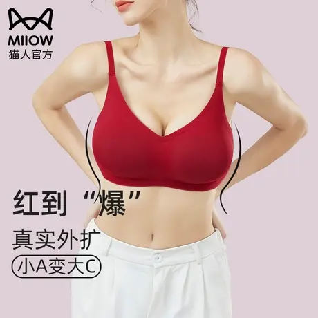 猫人红色内衣女结婚新娘本命年龙年外扩型文胸小胸聚拢显大漫画胸图片