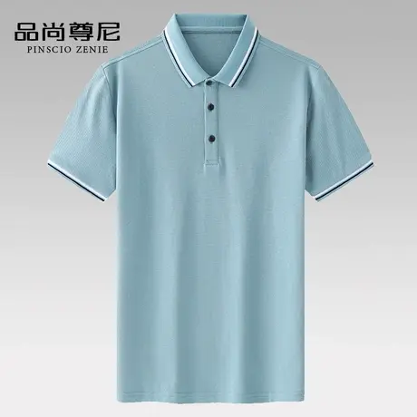 男士夏季上衣异色包边点缀纯棉Polo衫40-50岁爸爸装短袖t恤中老年商品大图