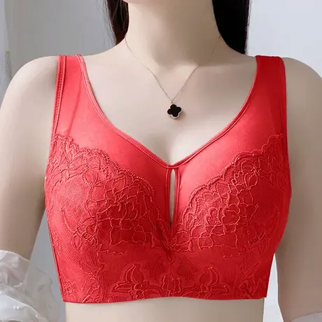 红色内衣女薄款大胸显小软钢圈调整型聚拢收副乳文胸罩本命年商品大图