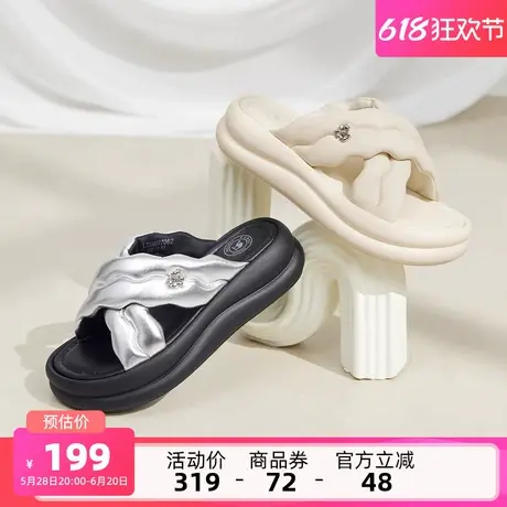 骆驼女鞋2025夏季新款外穿拖鞋厚底增高一字拖时尚休闲拖鞋沙滩鞋商品大图