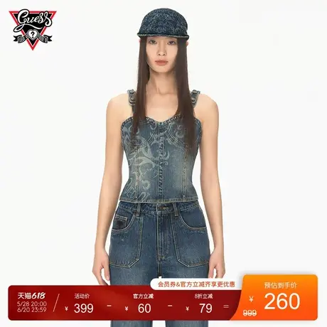 【GUESS x YUEQI QI联名系列】女士美式复古辣妹短款露腰吊带背心商品大图