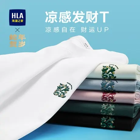 【凉感】HLA海澜之家蛇年贺岁25夏新父亲节礼物发财大码短袖T恤男商品大图