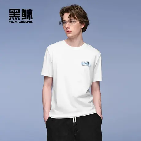 海澜之家旗下黑鲸趣味小印花短T男25夏新圆领套头衫短t一款多色图片