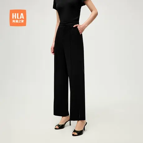 HLA/海澜之家弹力休闲裤25春夏新款裤脚开衩坑条肌理气质裤子女装商品大图