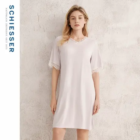 SCHIESSER舒雅25年春夏新品女士莫代尔带胸垫V领连衣裙家居服睡裙商品大图