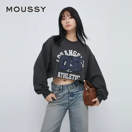 【慧姐专享】MOUSSY remake做旧裂缝印花卷边卫衣女010HAL90-7601图片