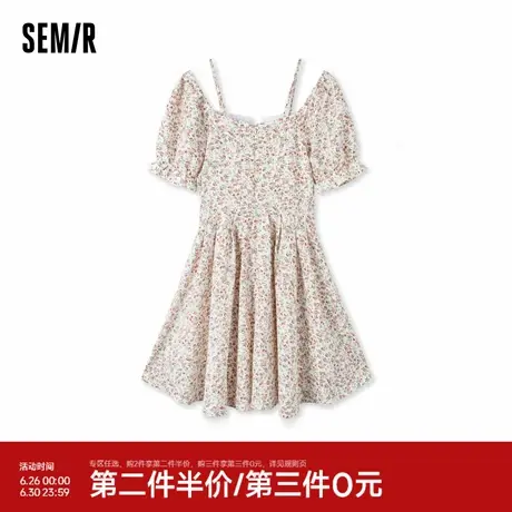 森马连衣裙女绑带雪纺吊带裙森系浪漫气质夏季肌理碎花裙仙气甜美商品大图