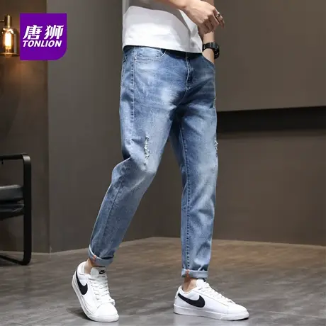 唐狮男士牛仔裤夏季薄款高端商务休闲百搭小脚九分裤秋冬长裤子AP商品大图
