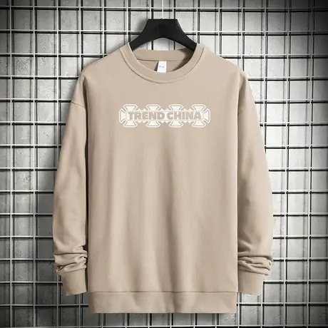 380g重磅纯棉卫衣男士秋冬款圆领长袖t恤中国潮流摇粒绒无帽上衣商品大图