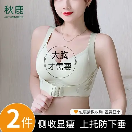 秋鹿内衣女聚拢软支撑无钢圈前扣大胸承托防下垂收副乳文胸罩透气商品大图