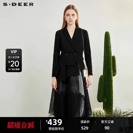 sdeer圣迪奥女装西装领晕染网纱拼接长款风衣S231Z1809图片