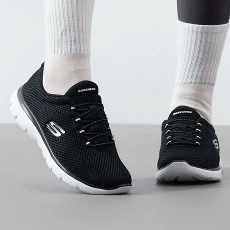 斯凯奇（Skechers）女鞋夏季2025新款黑色穿脱健步鞋软底网面休闲商品大图
