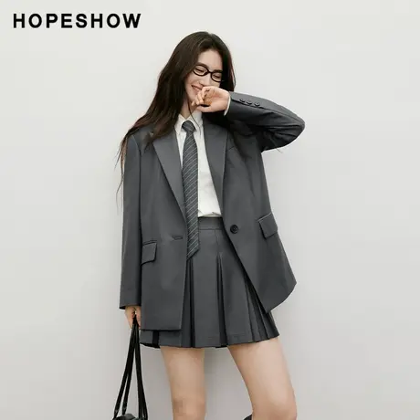 红袖2025秋季新款女装 解构结构线单排扣枪驳领一手长西装外套商品大图