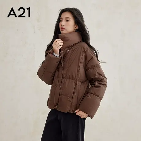 A21女装梭织宽松立领落肩开襟厚短羽绒服双排扣短款面包服外套商品大图