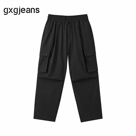 gxg.jeans男装  黑色口袋设计宽松松紧腰工装休闲长裤男 25冬新品商品大图