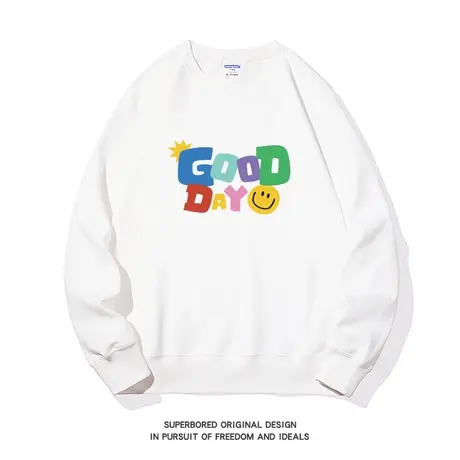 港风趣味字母印花宽松笑脸卫衣男ins春秋季长袖无帽圆领休闲上衣商品大图