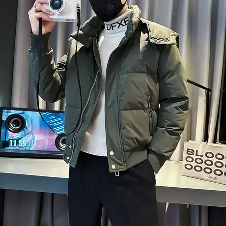 冬季短款棉服外套男潮牌加厚棉袄子2022新款痞帅男装纯色连帽棉衣图片