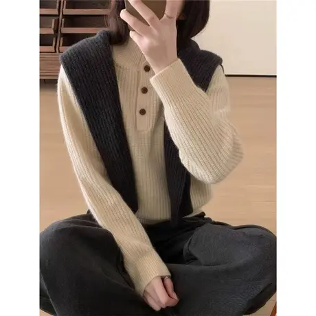 别致高级设计感欧货高领2023年毛衣女秋冬季复古温柔风彩点毛线衣商品大图