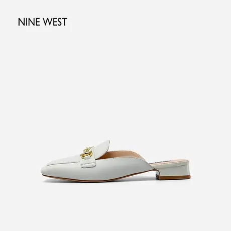 Nine West/玖熙饰扣包头拖女夏季新款舒适羊皮气质方头平底拖鞋图片