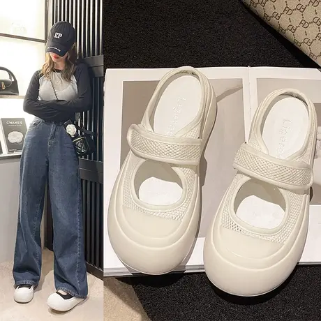 包头半拖鞋女夏外穿2023新款网面透气半托小白鞋软底懒人显瘦凉鞋商品大图