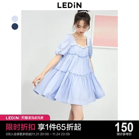 乐町甜美方领娃娃裙2023年夏季新款女装丝滑清凉大裙摆仿牛仔裙商品大图