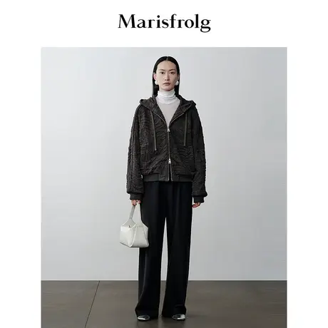 【商场同款】玛丝菲尔冬新款黑色小个子显瘦百搭阔腿休闲裤商品大图