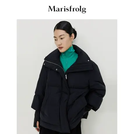 【宽松廓形羽绒服】玛丝菲尔冬季新款黑色宽松短款羽绒服图片