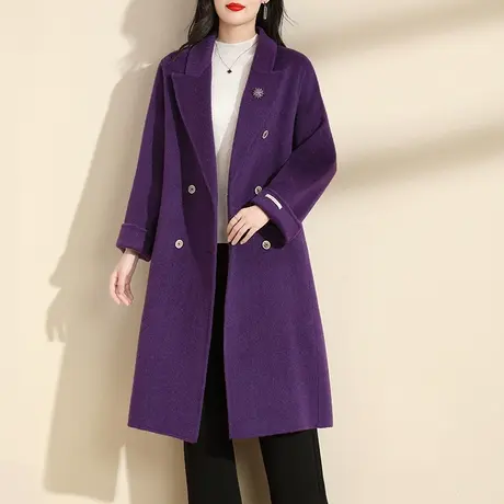 水墨青华2024春季新品中长款过膝百搭外套女显瘦双面呢保暖大衣图片