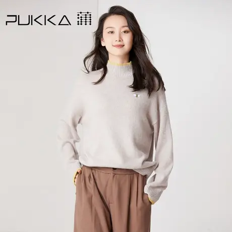 蒲PUKKA 毛衣女高领落肩袖套头毛衫针织上衣修身秋冬打底衫商品大图