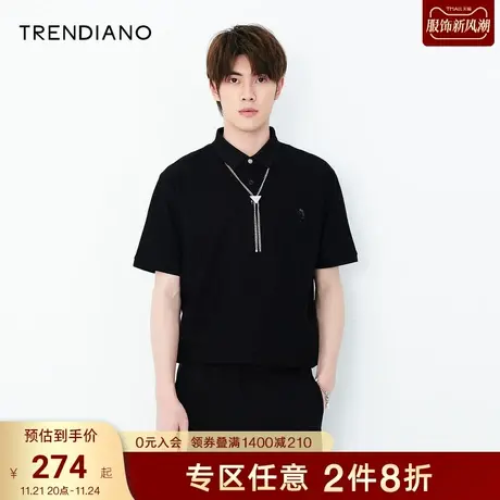 TRENDIANO官方夏季潮牌新款刺绣商务纯棉翻领短袖Polo衫男士上衣商品大图