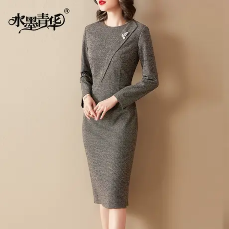 【1件7.9折】秋装新品女装百搭打底裙时尚修身显瘦提花连衣裙商品大图