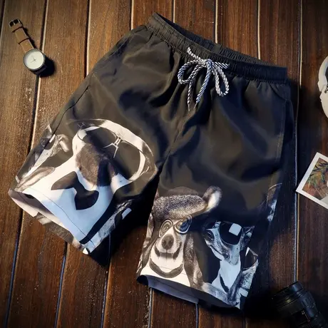 夏季沙滩裤男潮牌ins五分睡裤情侣花短裤宽松大裤衩港风休闲裤子商品大图