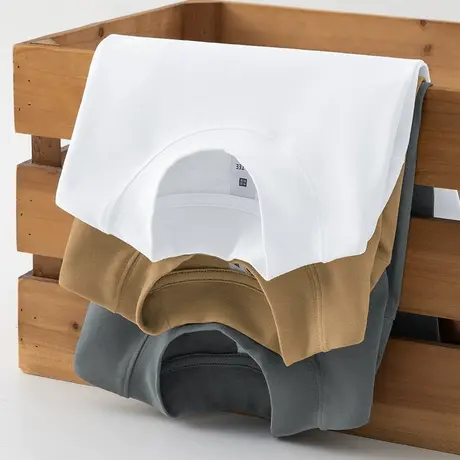 重磅纯棉t恤男长袖半高领纯色白色内搭打底衫全棉体恤中领秋衣服商品大图