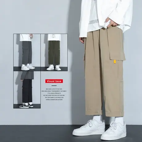 青少年工装裤男款夏季直筒宽松九分运动裤子男生秋季美式休闲长裤商品大图