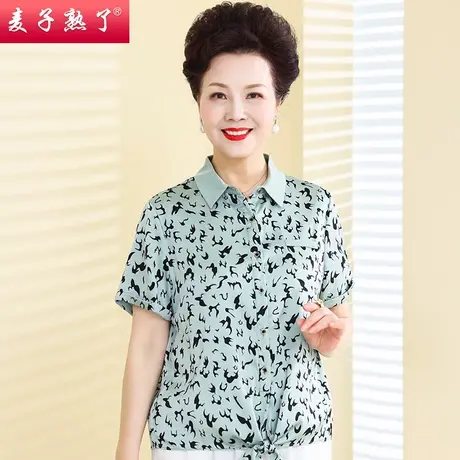 妈妈夏装短袖T恤洋气阔太太雪纺小衫春新款衬衣50岁中老年人女装商品大图