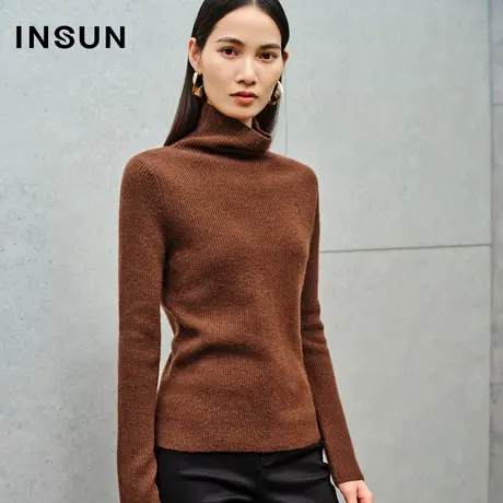 INSUN恩裳线上专选冬季元宝针羊绒羊毛混纺针织衫商品大图