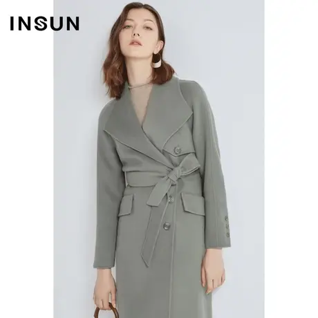 恩裳奥莱冬季大翻领全绵羊毛收腰中长款毛呢外套商品大图