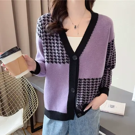 不规则设计感V领针织开衫上衣外套2023秋冬季新款慵懒风女士毛衣图片