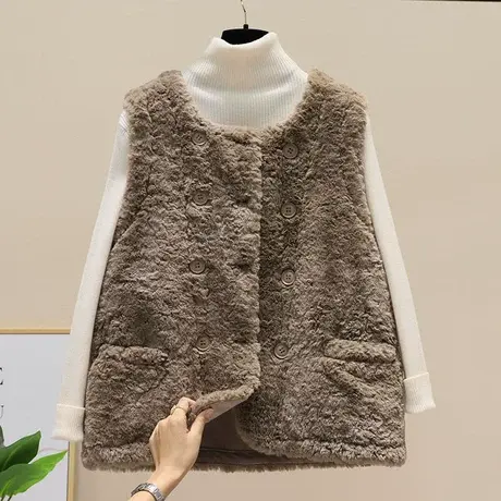 轻奢简约时尚羊羔毛马甲女2023年秋冬新品宽松百搭坎肩无袖短外套商品大图