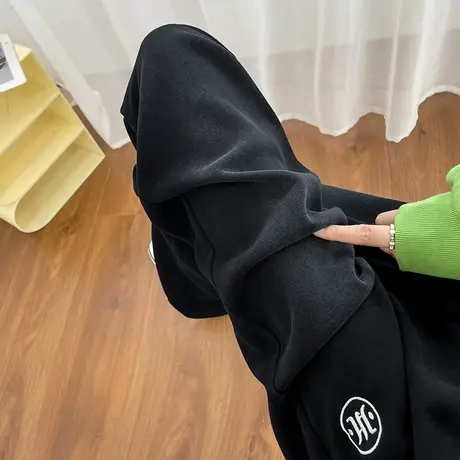 黑色渐变阔腿裤女2023年春秋新款高腰显瘦设计感宽松直筒运动卫裤图片