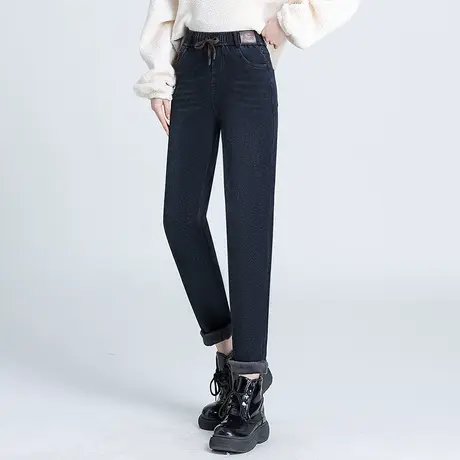 加绒小脚牛仔裤女秋冬2023新款松紧高腰显瘦长裤百搭休闲裤老爹裤图片