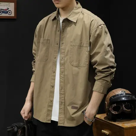 日系潮流衬衫男士长袖休闲工装外套男衬衣春秋23新款秋季衬衫美式图片