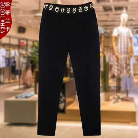 中年妈妈秋装烟管裤洋气时尚加肥加大码女装松紧腰休闲小脚长裤子商品大图