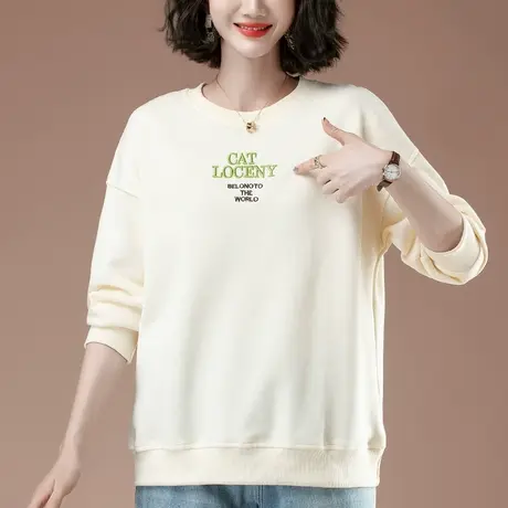 卫衣女秋季薄款加肥加大码女装宽松休闲圆领刺绣字母显瘦上衣外穿商品大图
