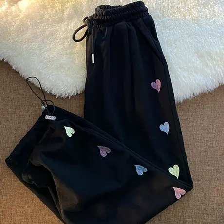 阔腿裤子女春秋宽松卫裤小个子高腰显瘦直筒哈伦休闲运动束脚长裤图片