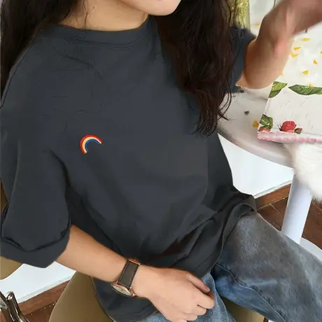 2024年新款春夏季别致上衣服小众设计感情侣女装正肩短袖t恤潮ins商品大图